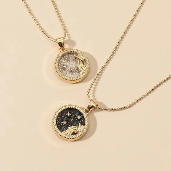 2pc Aquarius Zodiac Golden Necklaces - Picture 2 of 2
